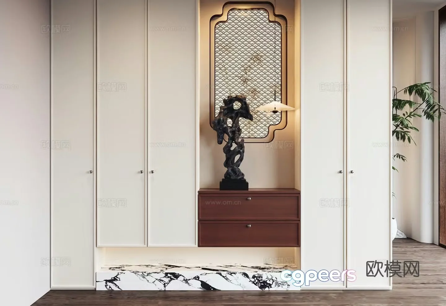 New Chinese style decorative porch 3D model of porch partition