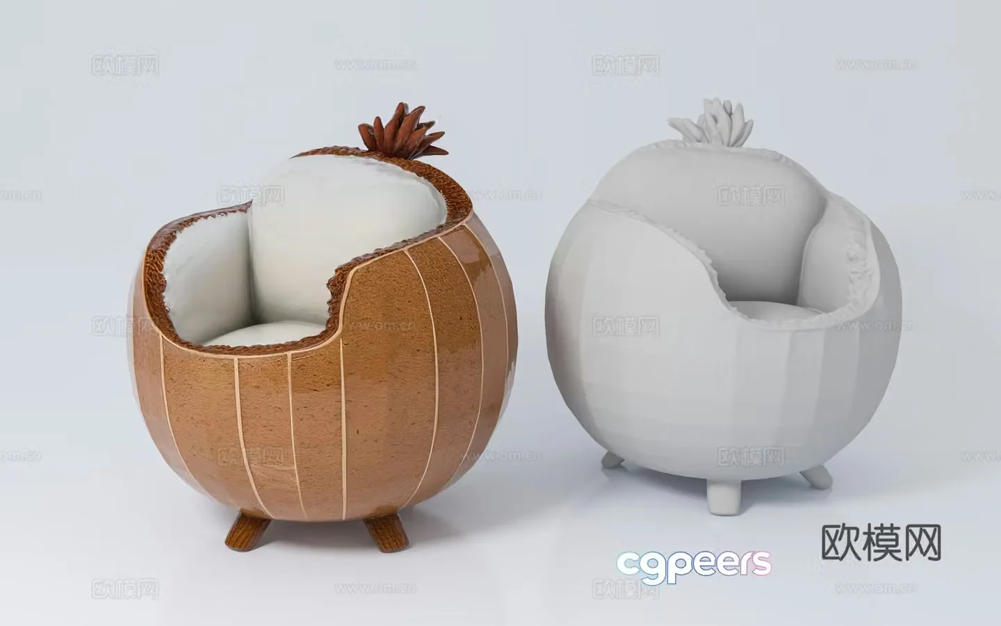 Creative sofa single sofa coconut plant shape personality ornament decoration atmosphere 3d model