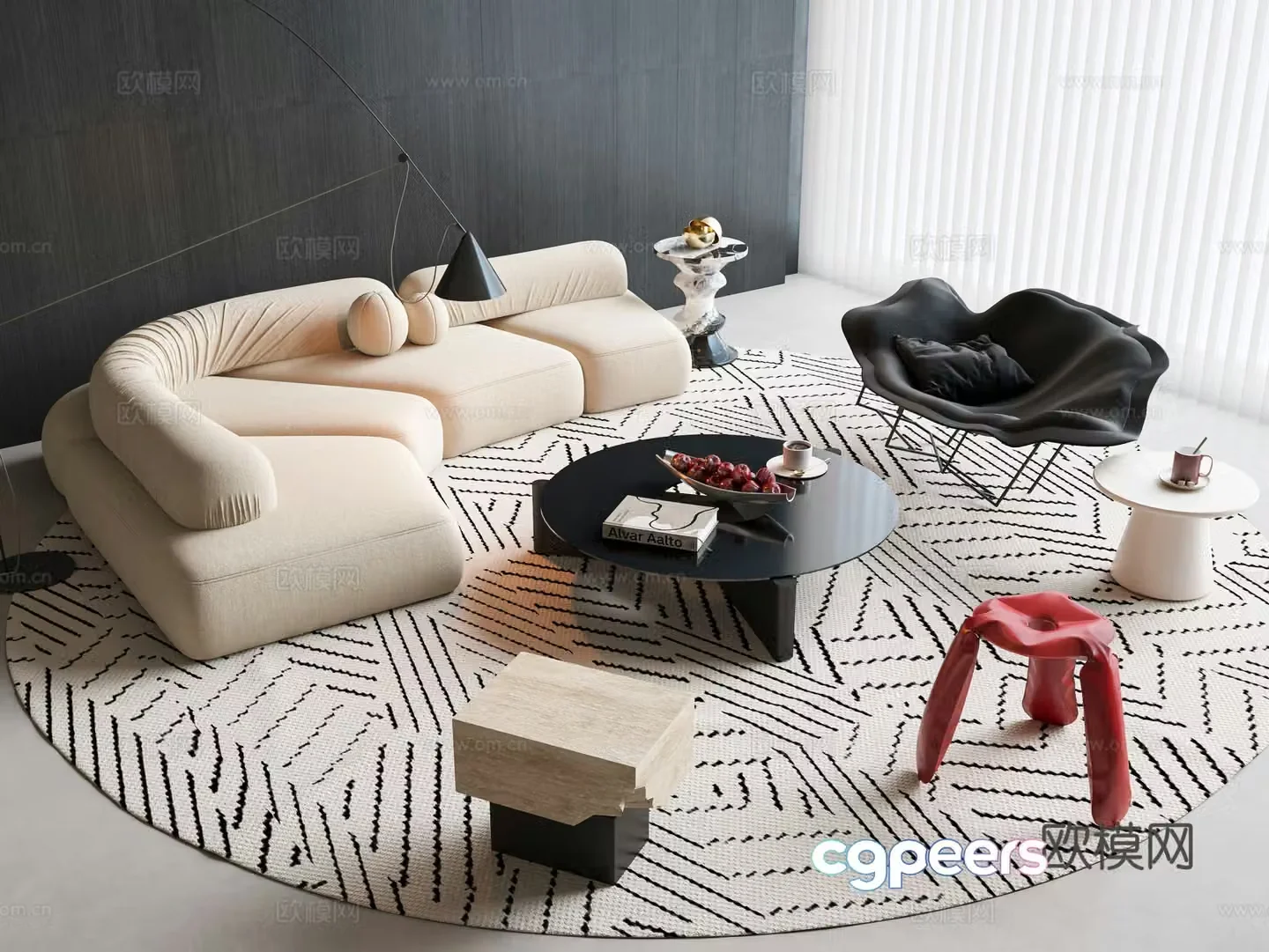 Modern curved sofa coffee table combination Sofa coffee table combination Petal sofa Single chair Curved sofa 3D model