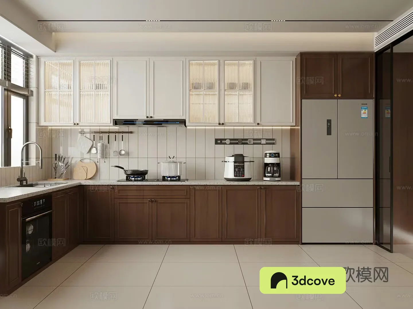 04 Middle-aged kitchen hood stove dishwasher refrigerator kitchen accessories ornaments 3D model