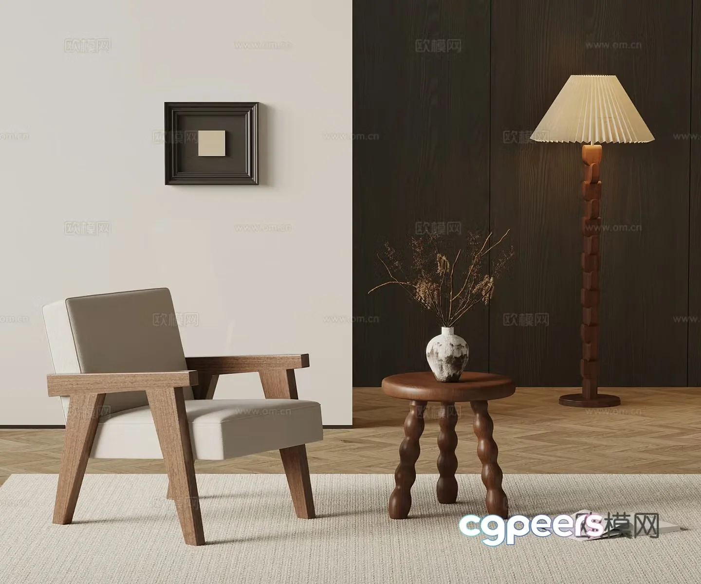 Medium style leisure chair side table floor lamp 3d model