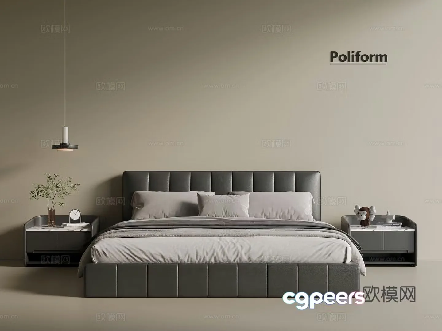 Modern Italian Double Bed Leather Bed Master Bed Fabric Bed 3D Model