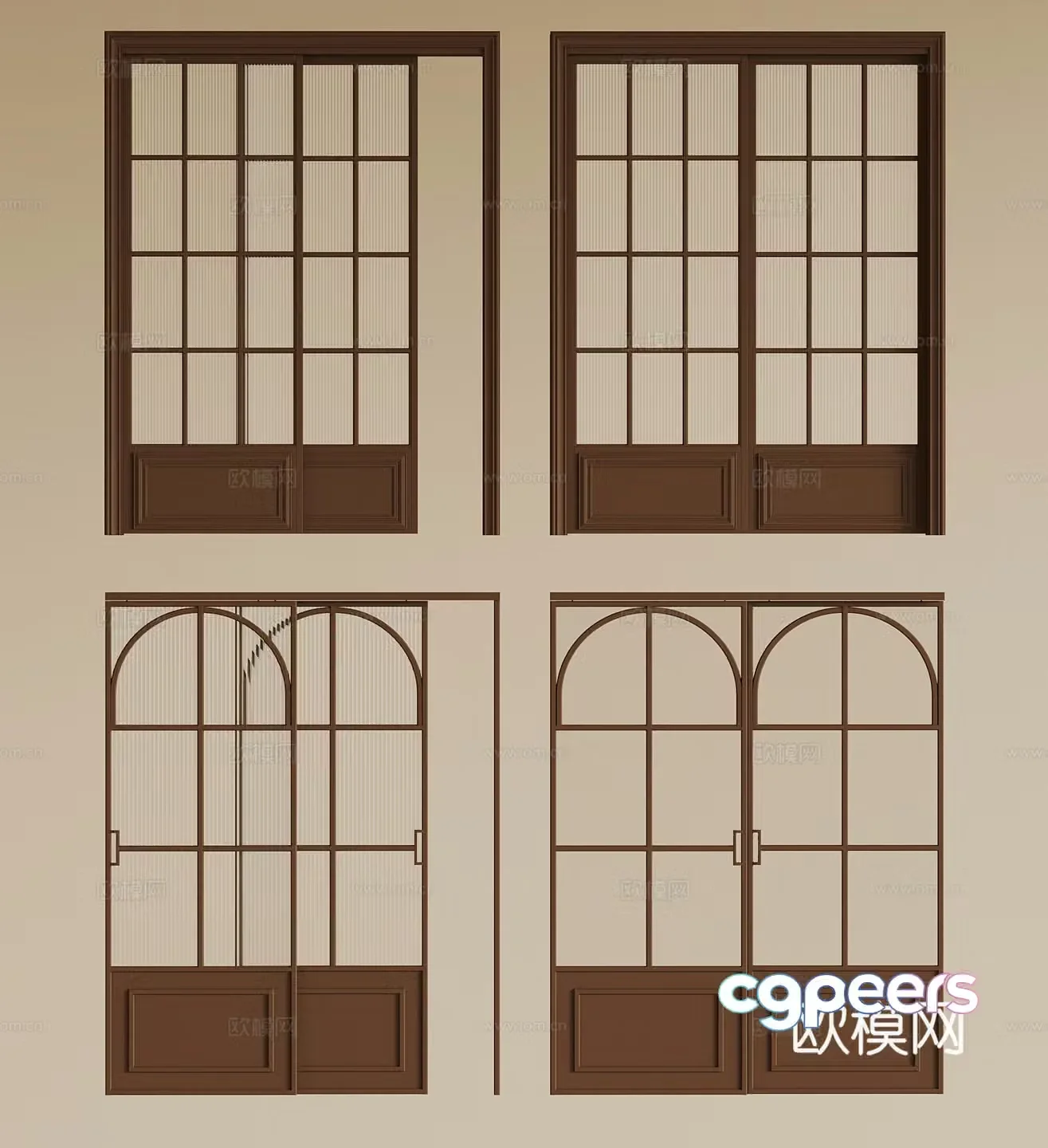 05 sliding door medieval style sliding door glass door double-open door 3D model