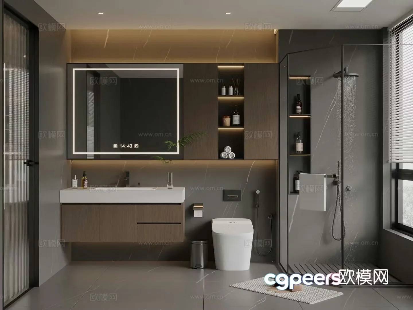 Italian style bathroom black and white bathroom dry and wet bathroom bathroom bathroom cabinet 3d model