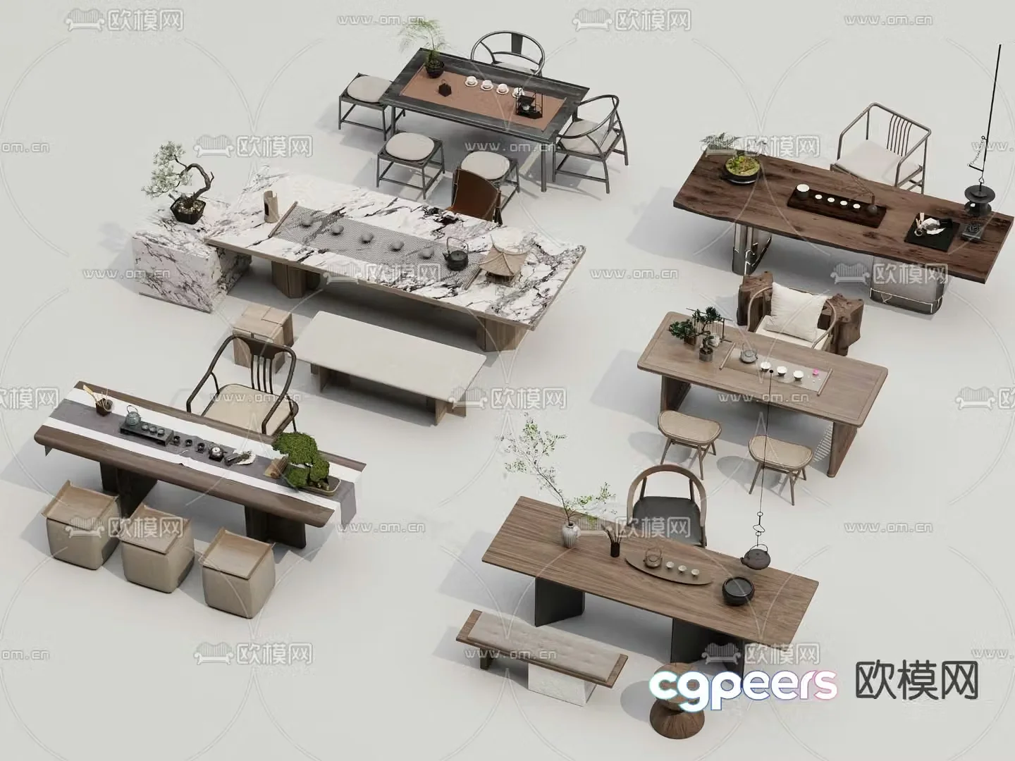 New Chinese style tea table tea table 3d model