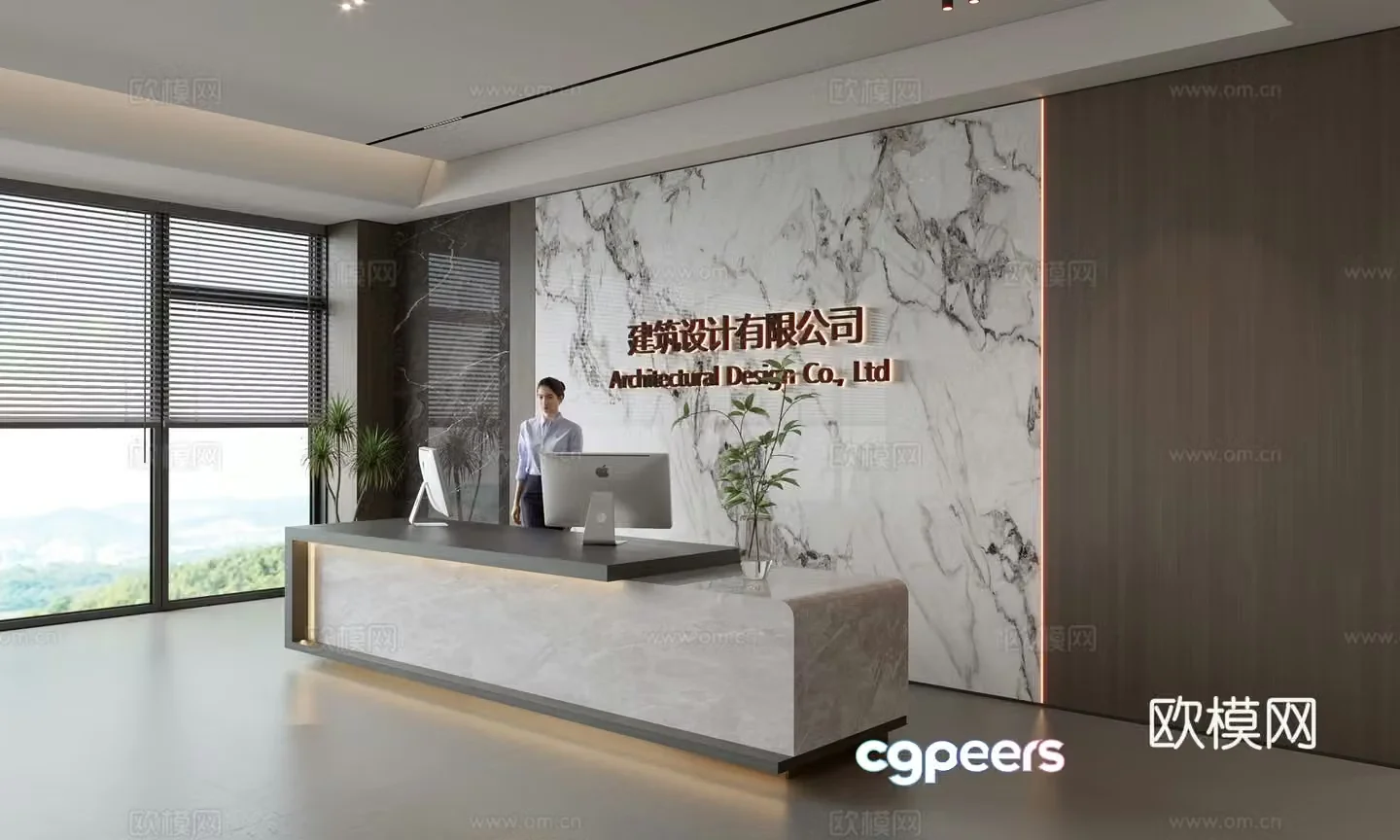 Modern company front desk reception area bar reception desk service desk company front desk background 3D model
