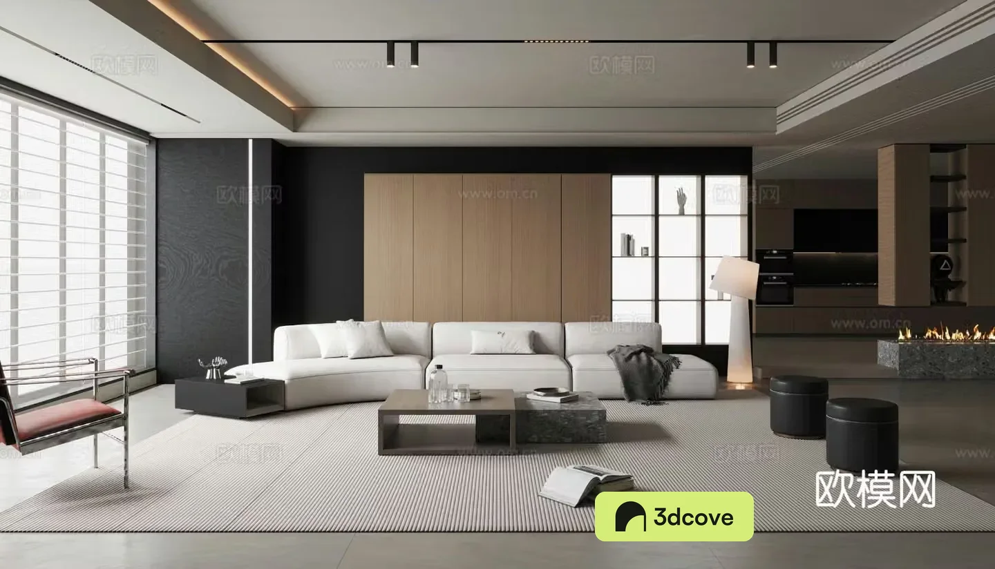 Modern minimalist black and white living room