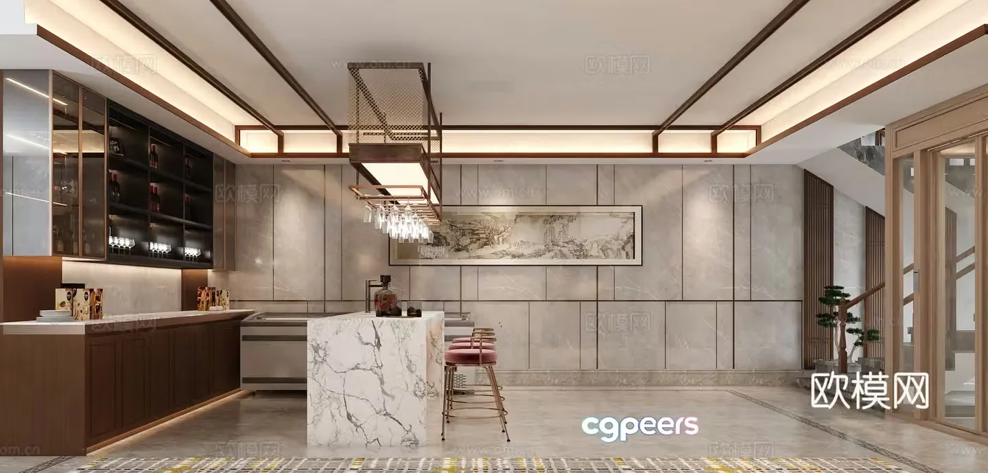 New Chinese restaurant New Chinese wine cabinet Bar Basement 3D model