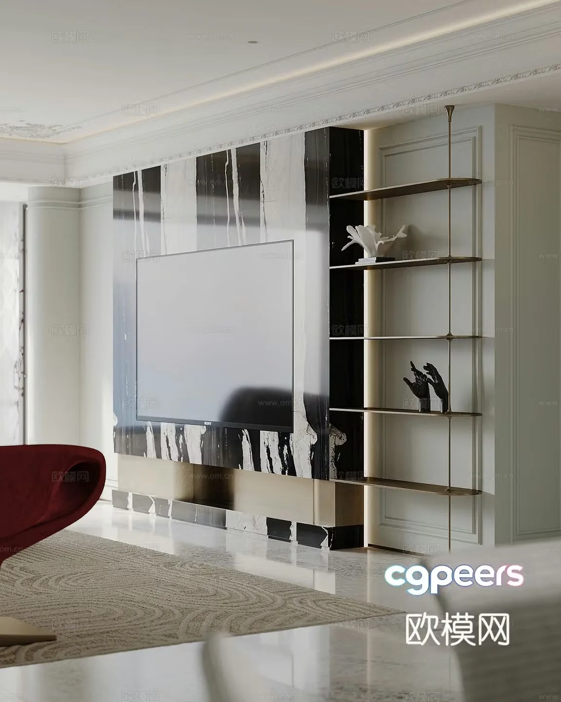 Modern TV background wall 3d model