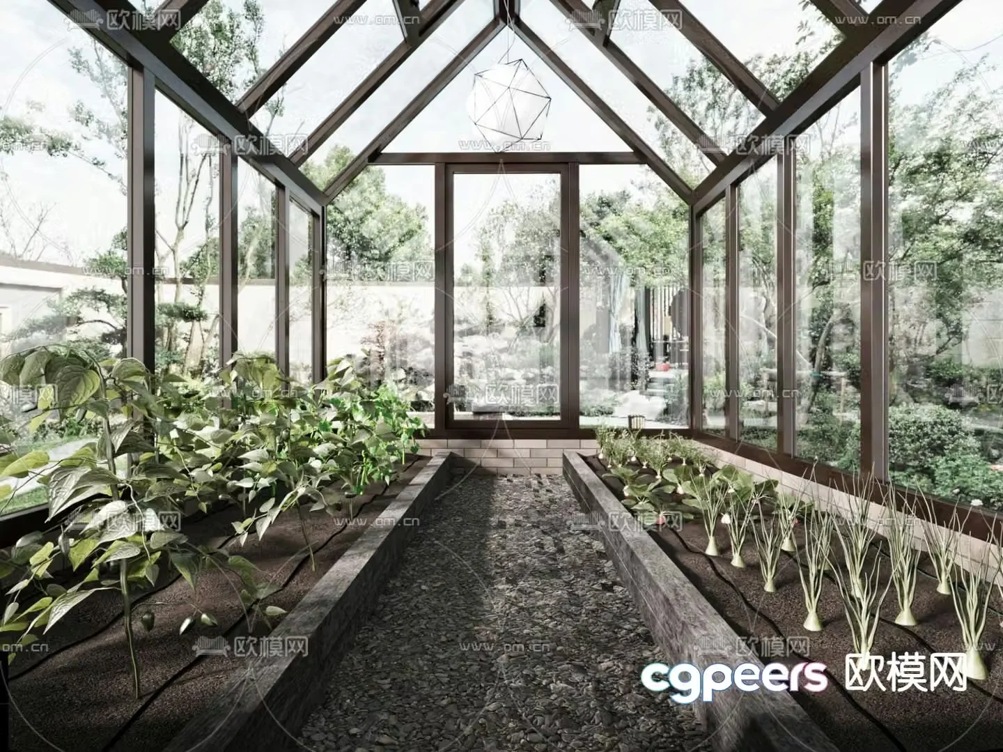 Greenhouse vegetable garden indoor vegetable patch glass room sun room 3D model