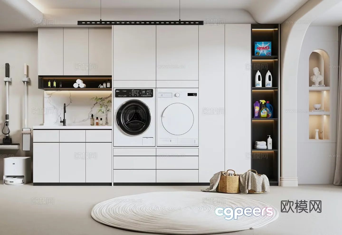 Modern washing machine cabinet Laundry supplies 3d model
