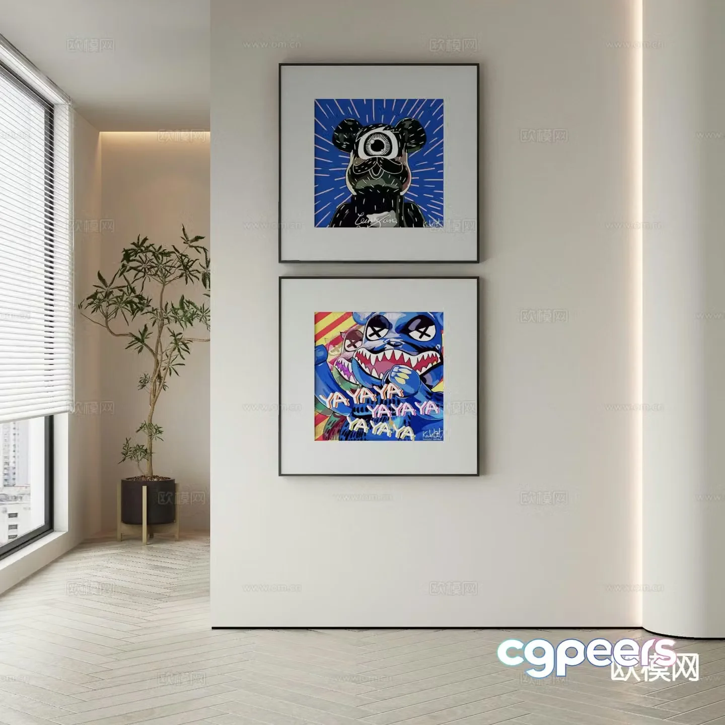Modern decorative painting animal hanging painting combination painting 3D model