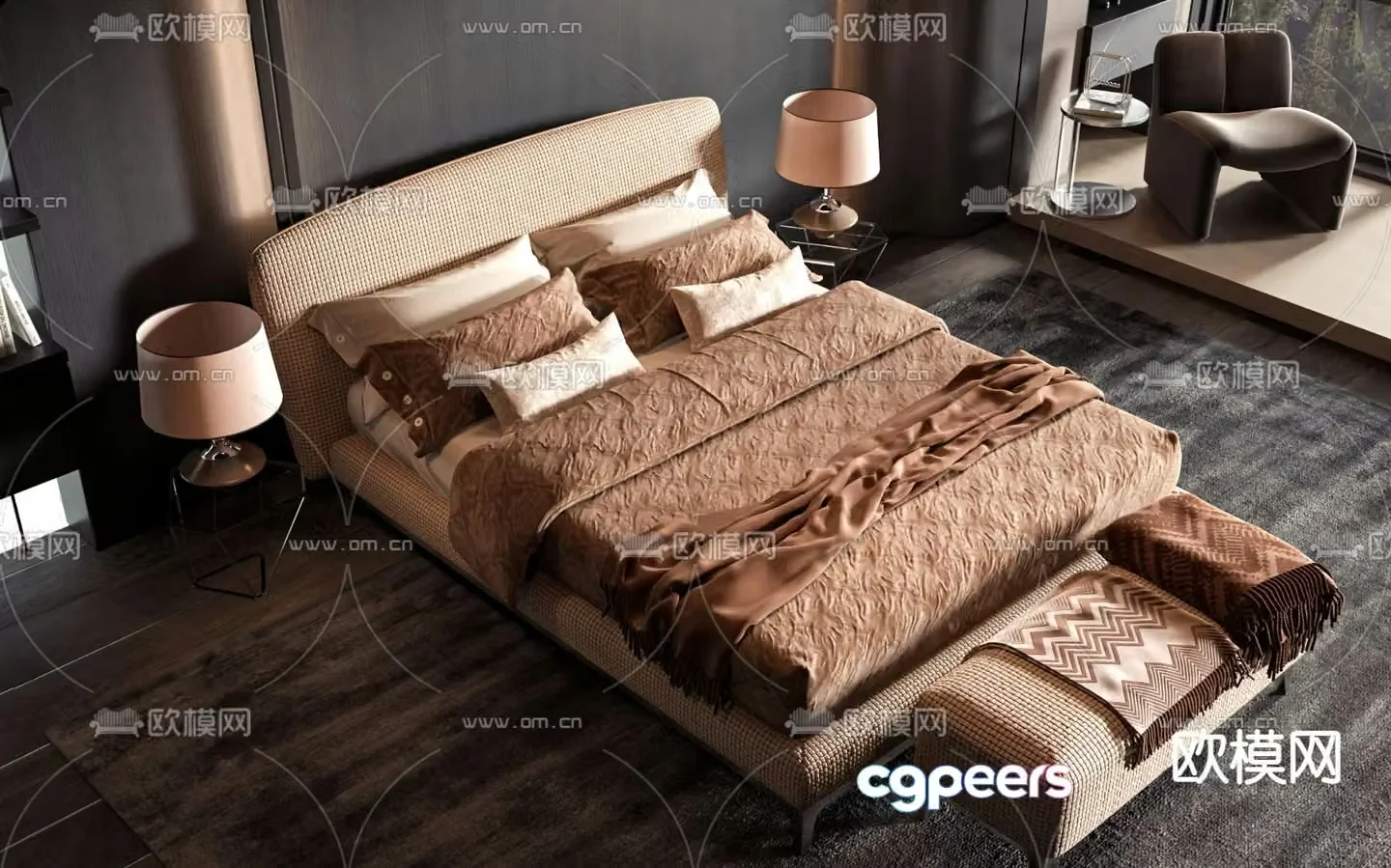 Commercial bed double bed 3d model