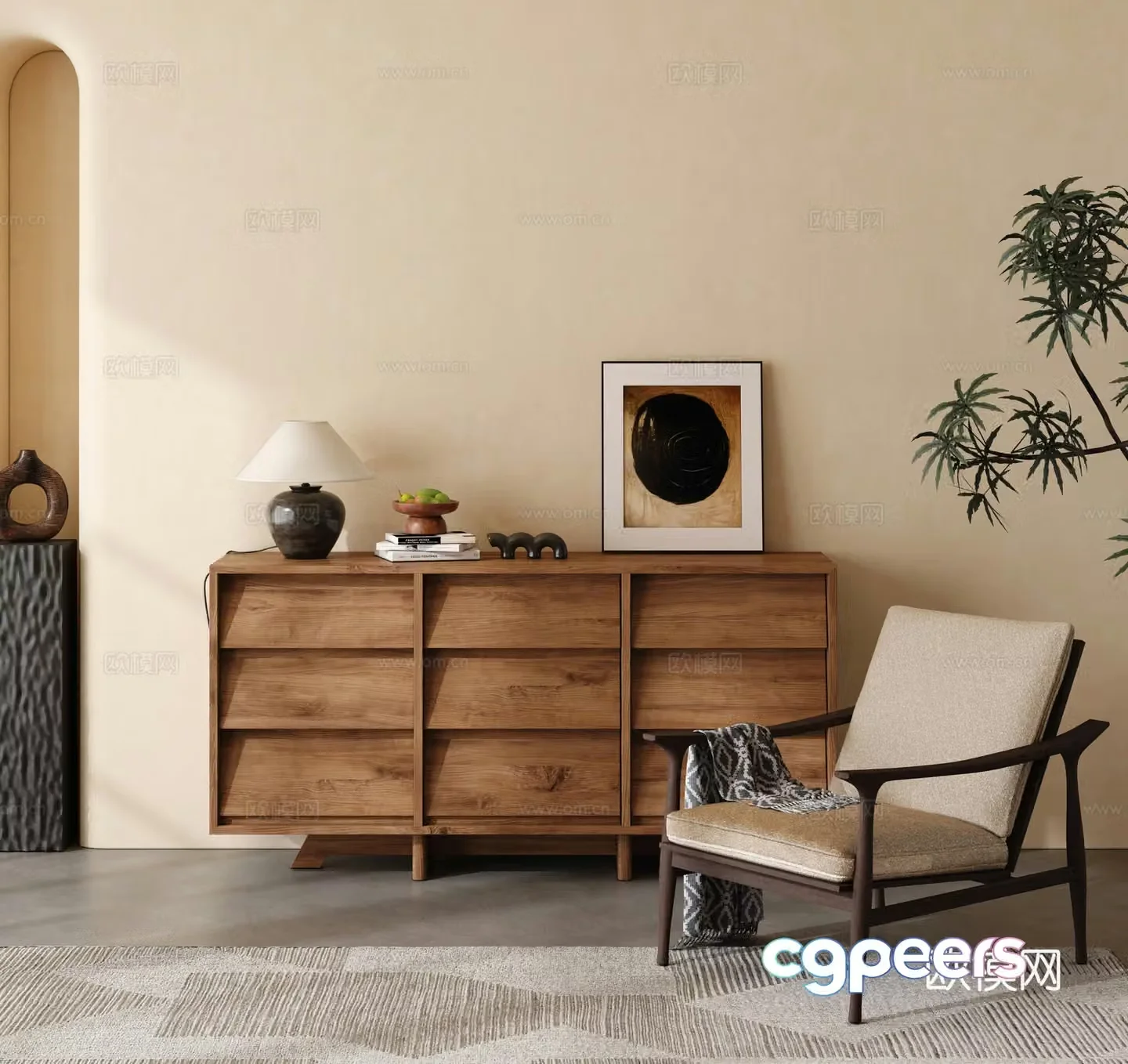 Wabi-sabi entrance cabinet 3d model
