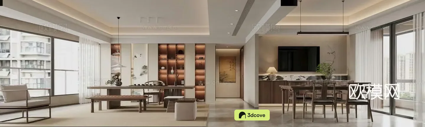 New Chinese style living and dining room