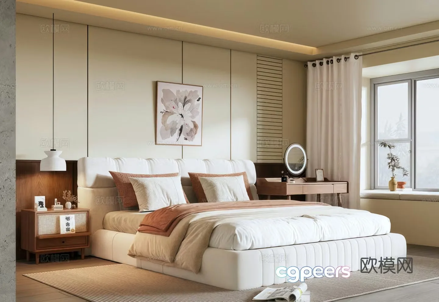 Modern medieval style bedroom double bed medieval dressing table decorative painting bedside table 3D model