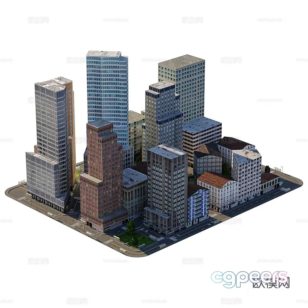 Low polygon model 3d model of city block