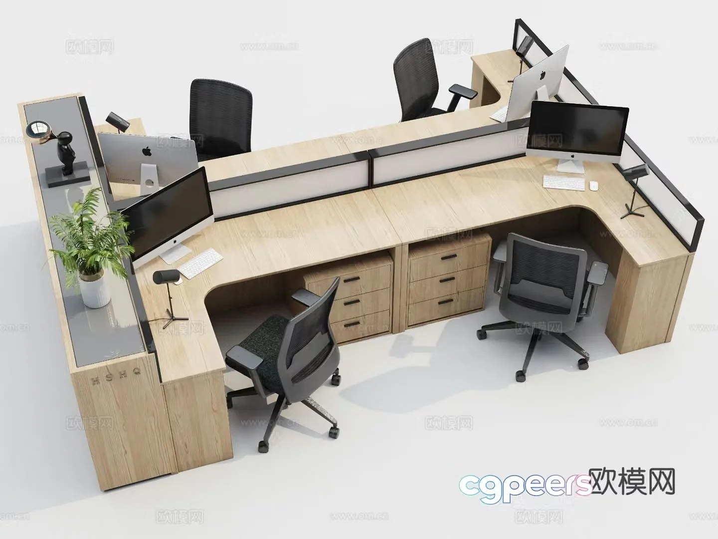Card space desk work station post 3d model