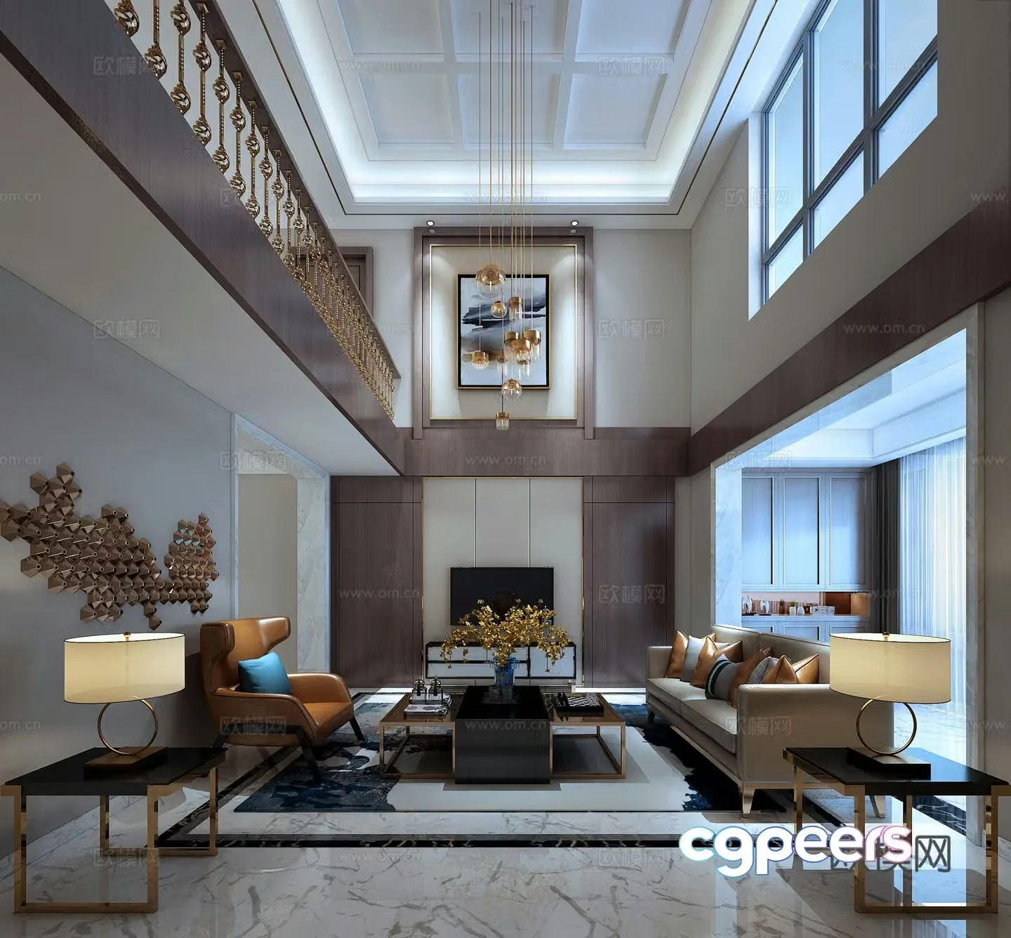 Modern light luxury living room sofa chandeliers corner lamps carpet TV cabinet 3D model