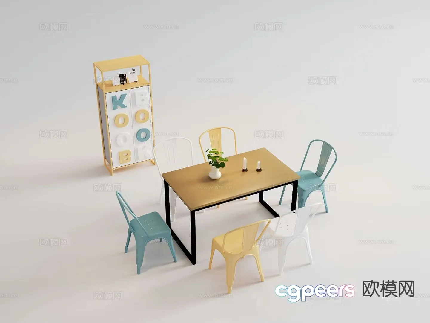 Modern dining table and chairs bar dining table 3d model