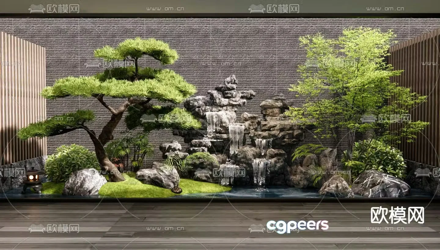 New Chinese style rockery waterscape courtyard landscape sketch 3D model