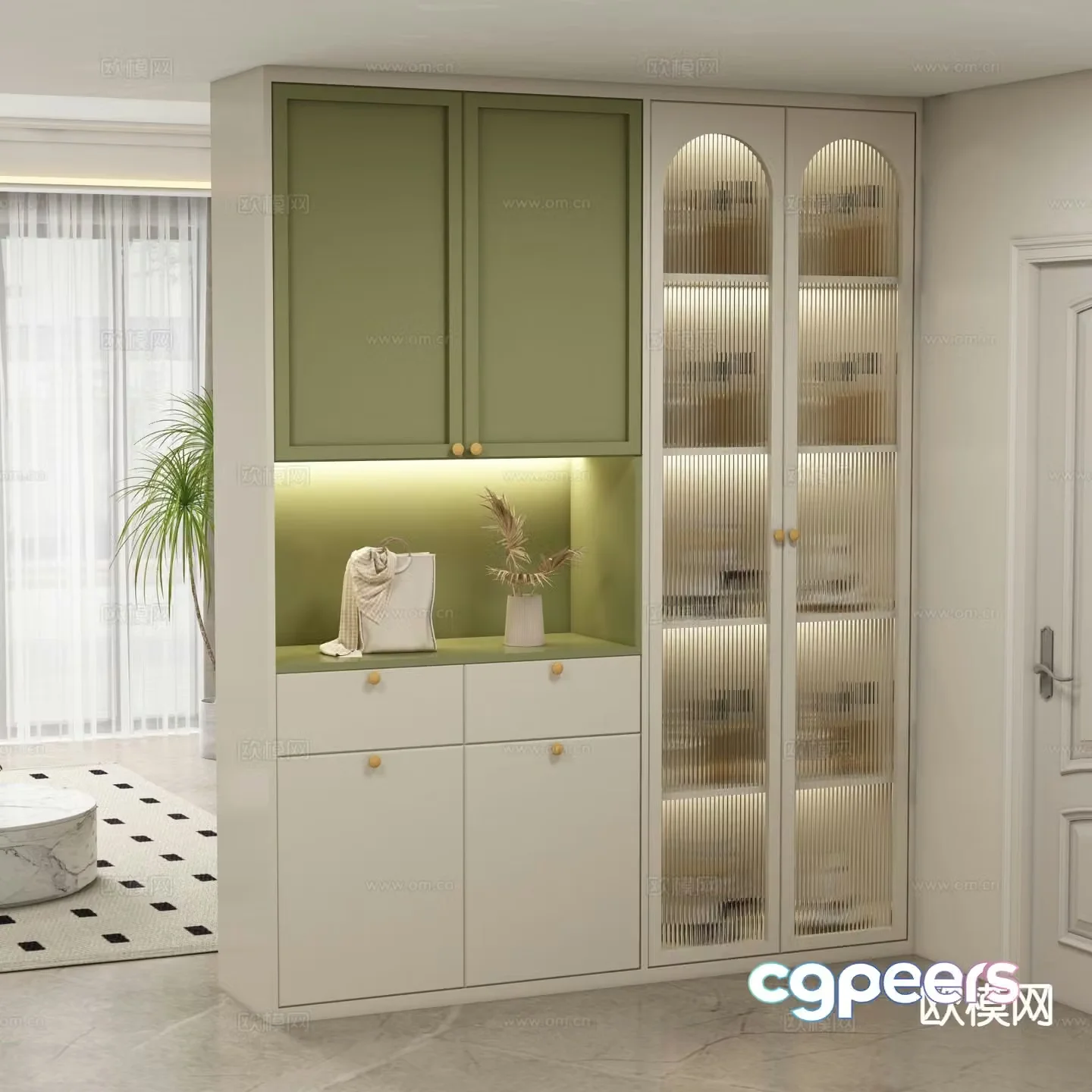 Cream style shoe cabinet entrance cabinet 3d model