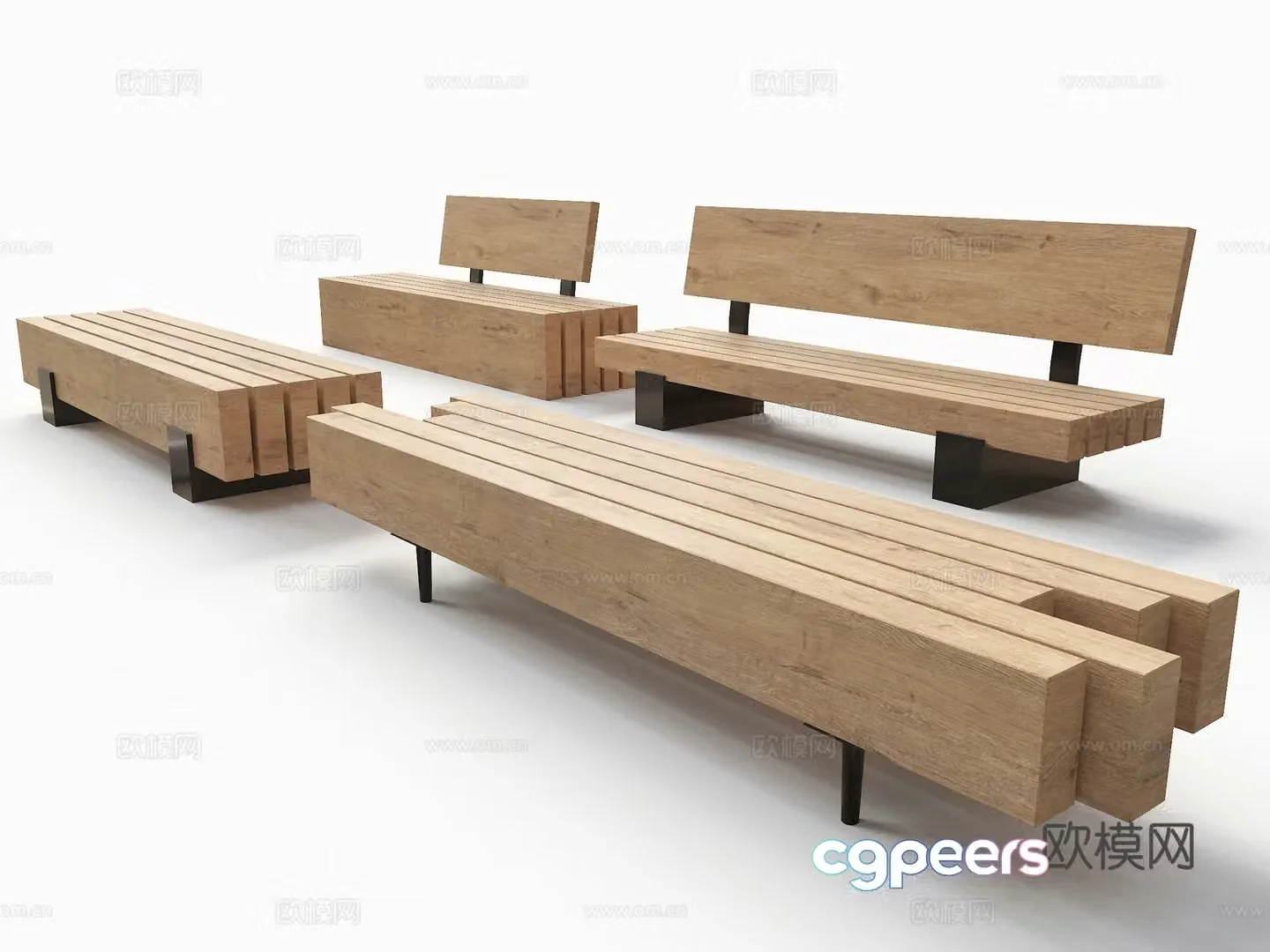 Modern bench Modern landscape seat Log landscape seat Log bench Solid wood strip bench Real 3D model