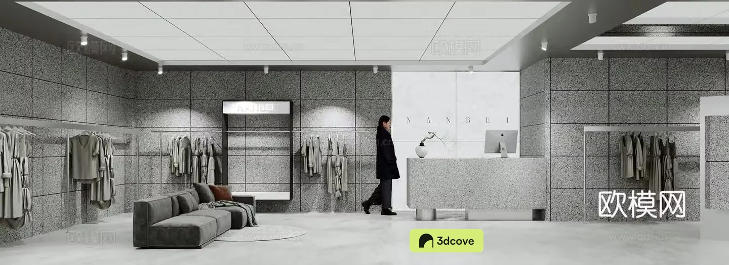 Modern minimalist women’s clothing store Clothing exhibition hall live room Clothing door facade Clothing