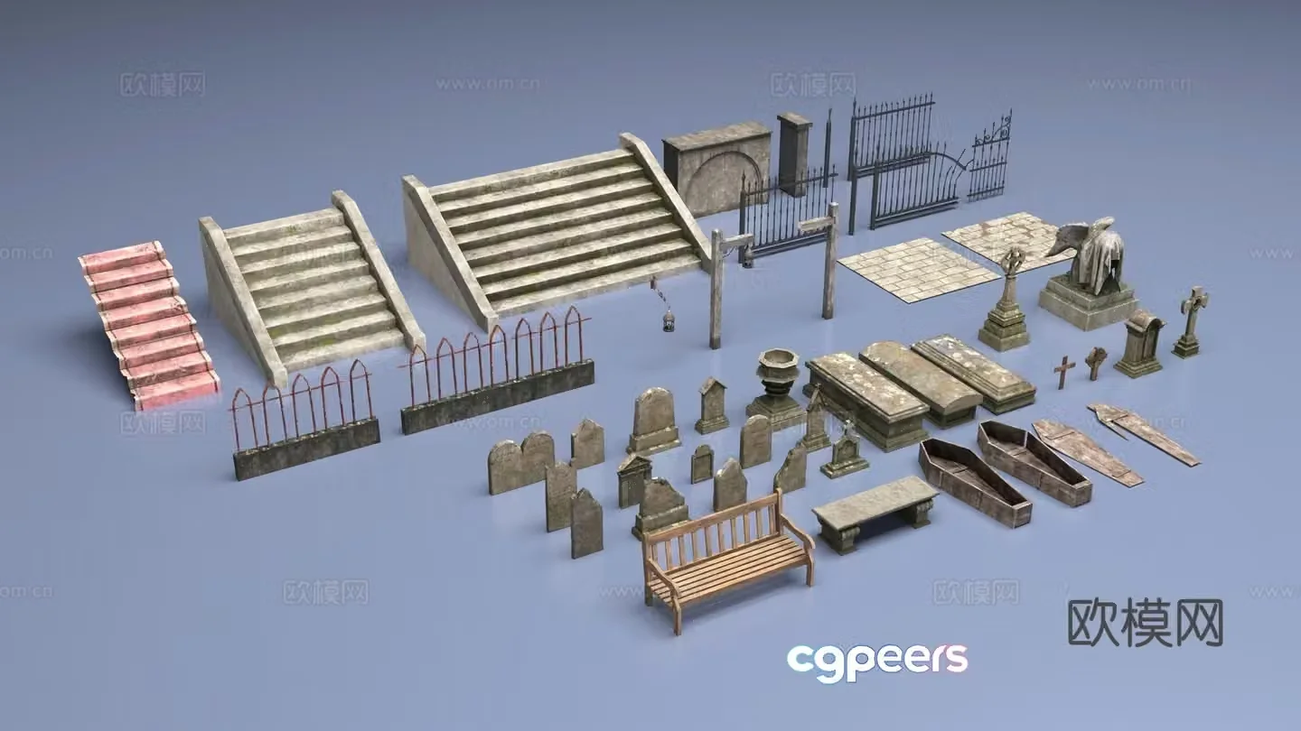 Cemetery environment items 3d model