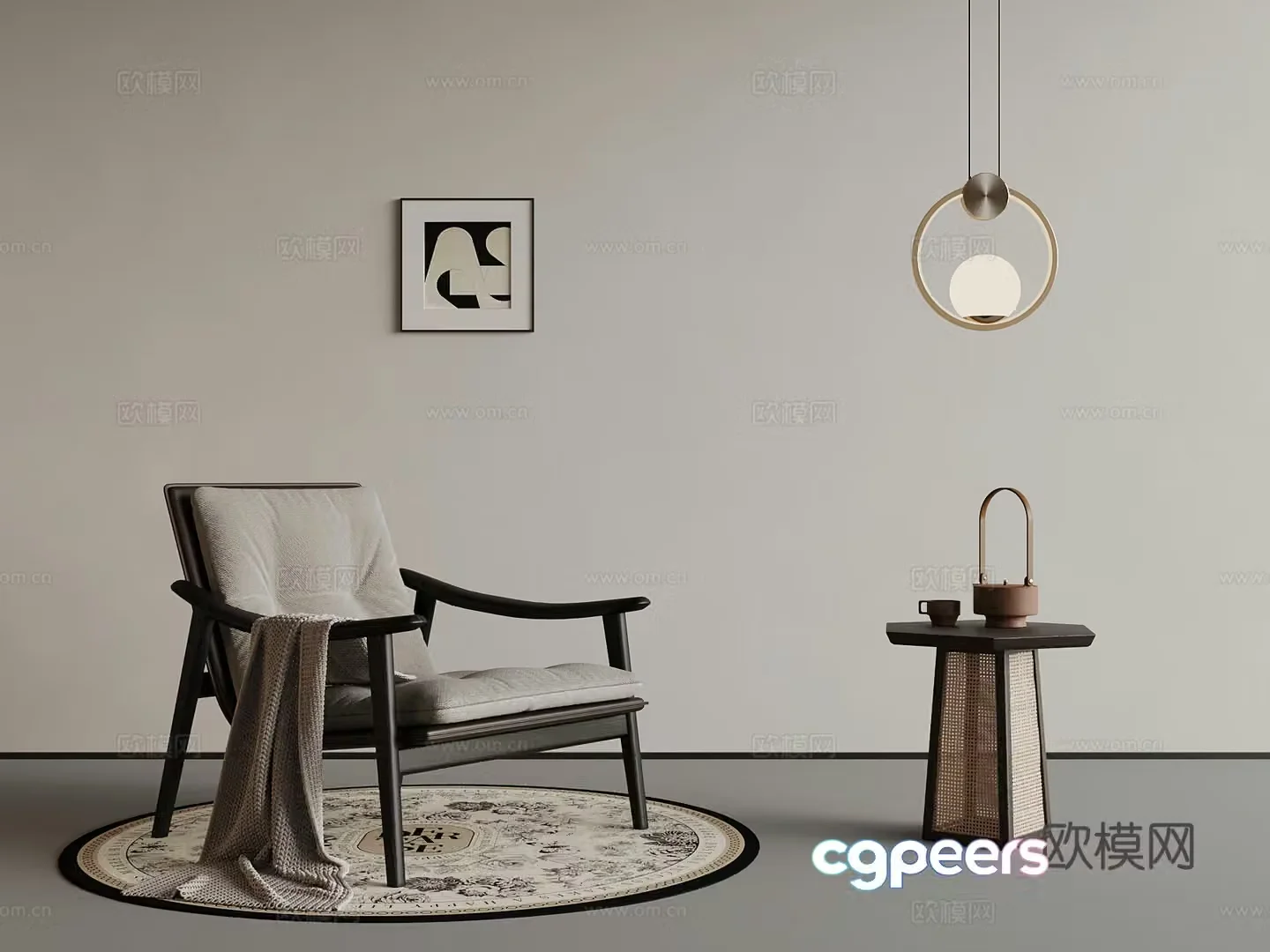 24 Italian casual lounge chairs side chandelier hanging painting 3D model