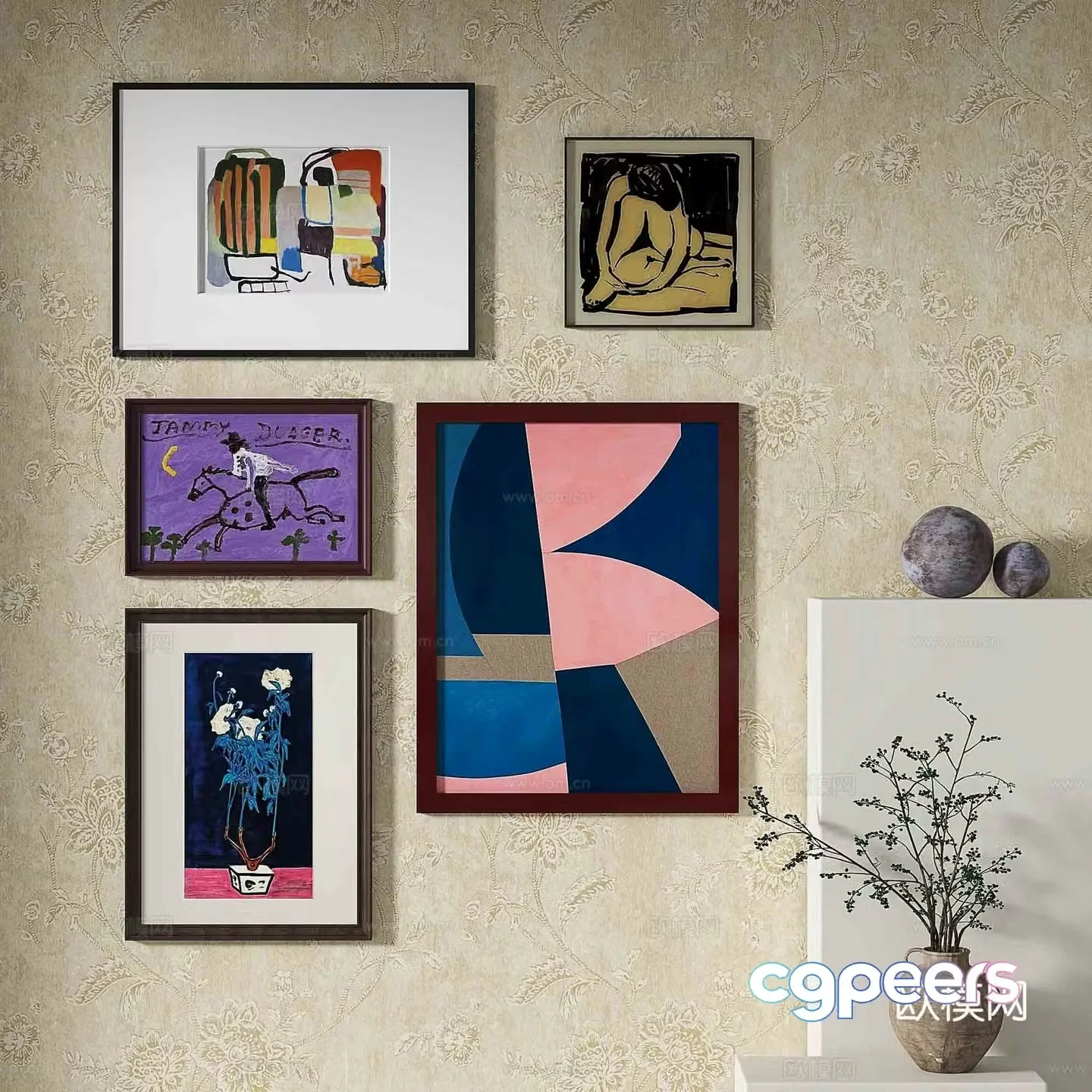 Simple European decorative paintings retro paintings hanging paintings 3D model