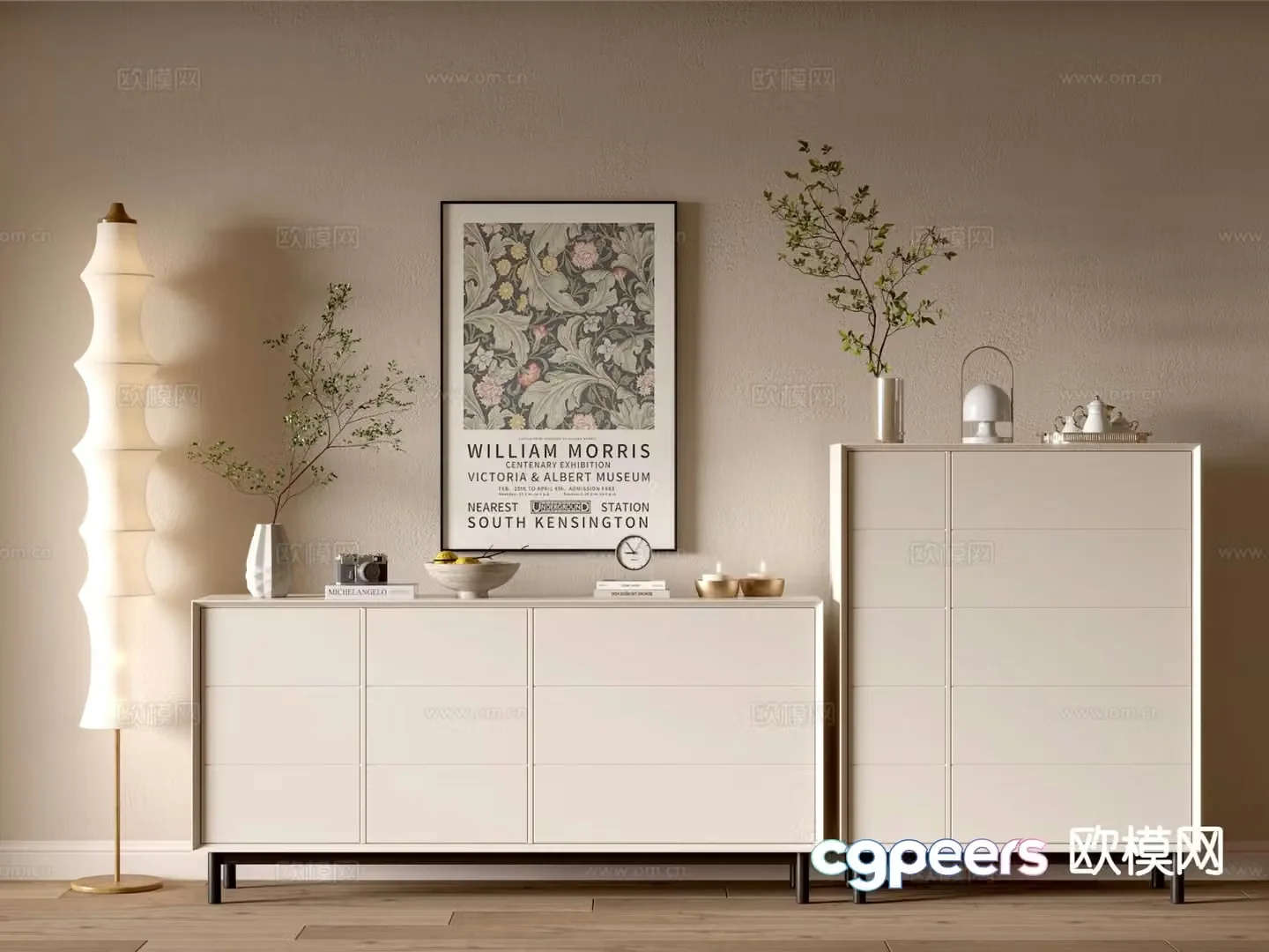 Cream style side cabinet entrance cabinet 3D model