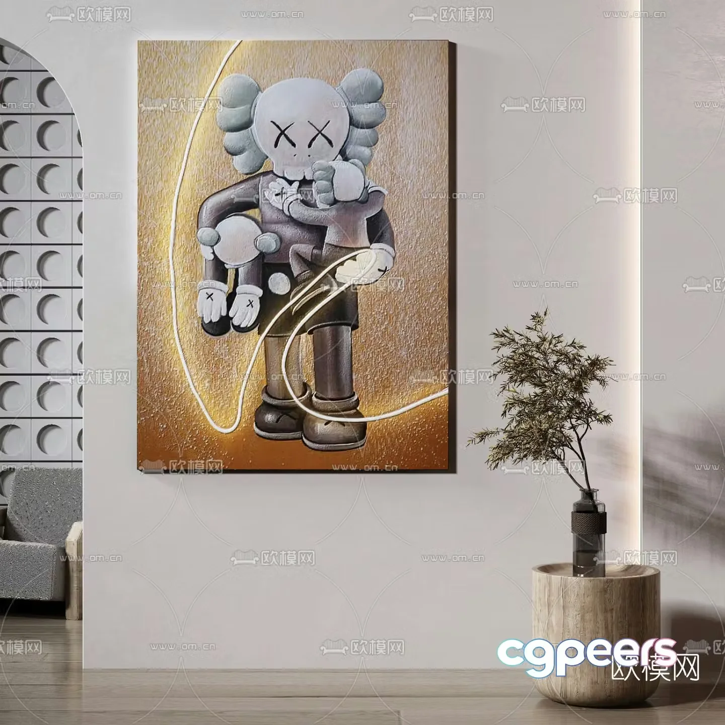 Modern KAWS decorative painting 3d model