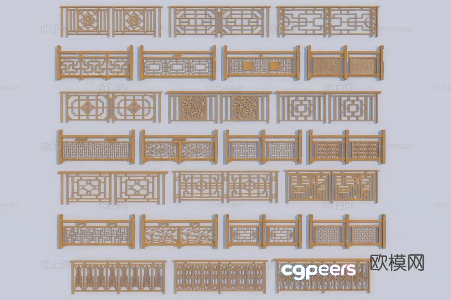 New Chinese wooden railing 3D model