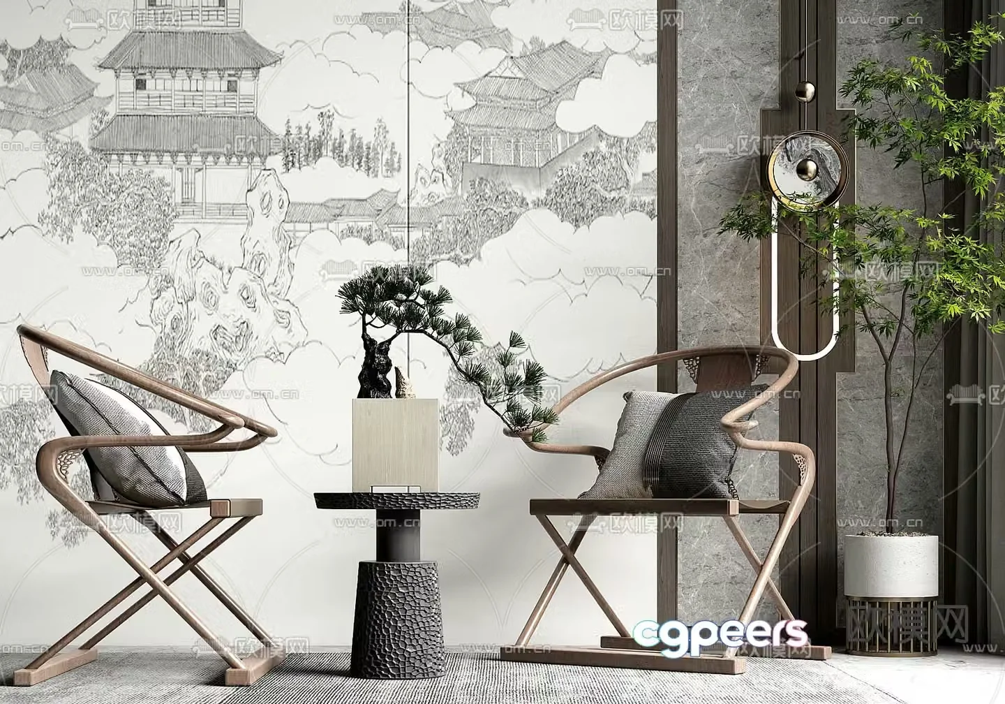 New Chinese style chair armchair table 3d model