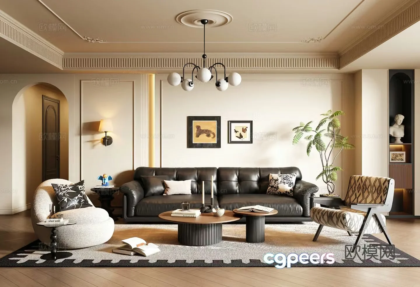 French retro style living room 3d model