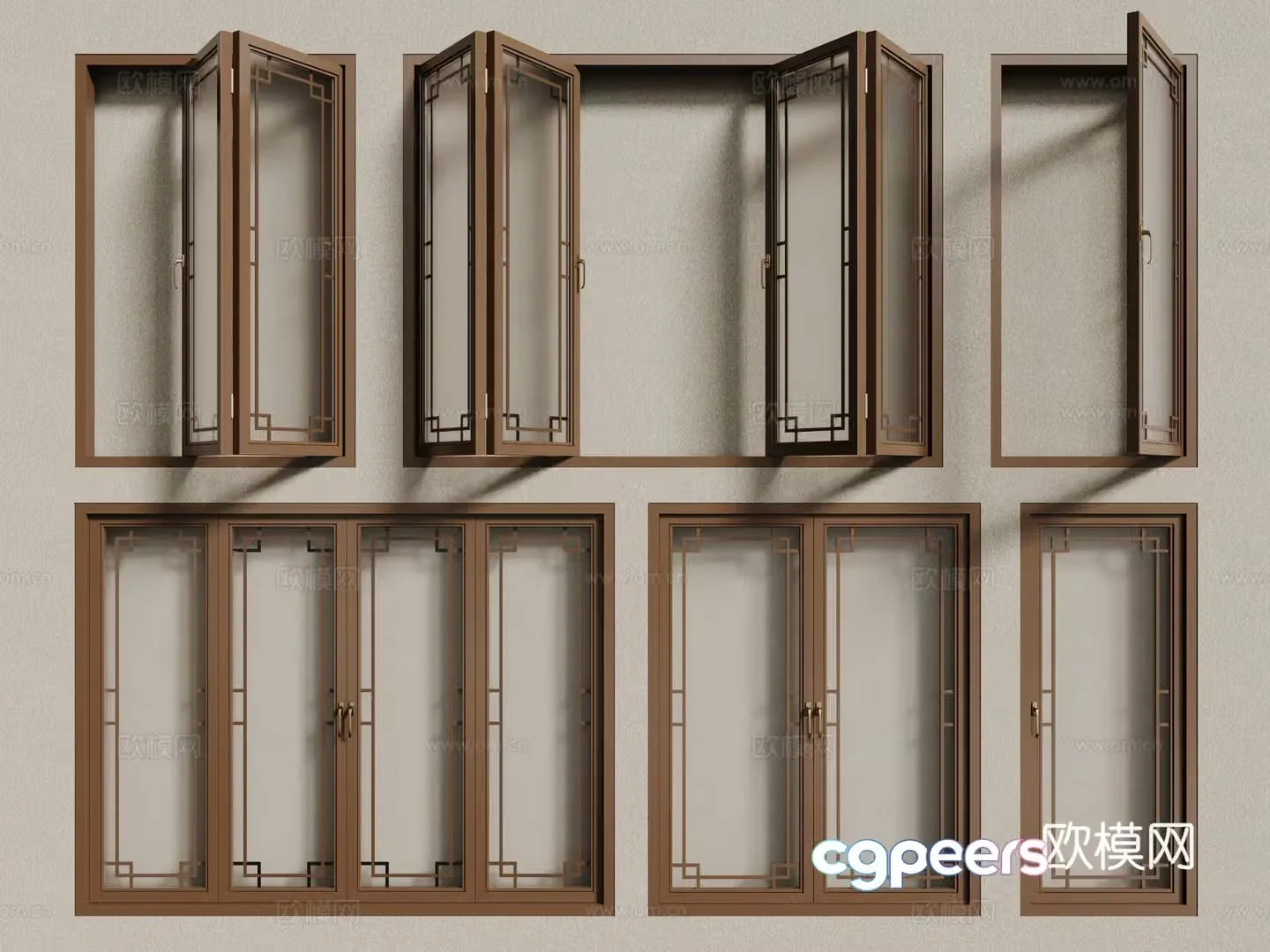 New Chinese style window single window casement window 3d model