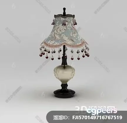 A Vintage-Style Lamp With A Decorative Shade 3D Model – 10309 – VRAY Render