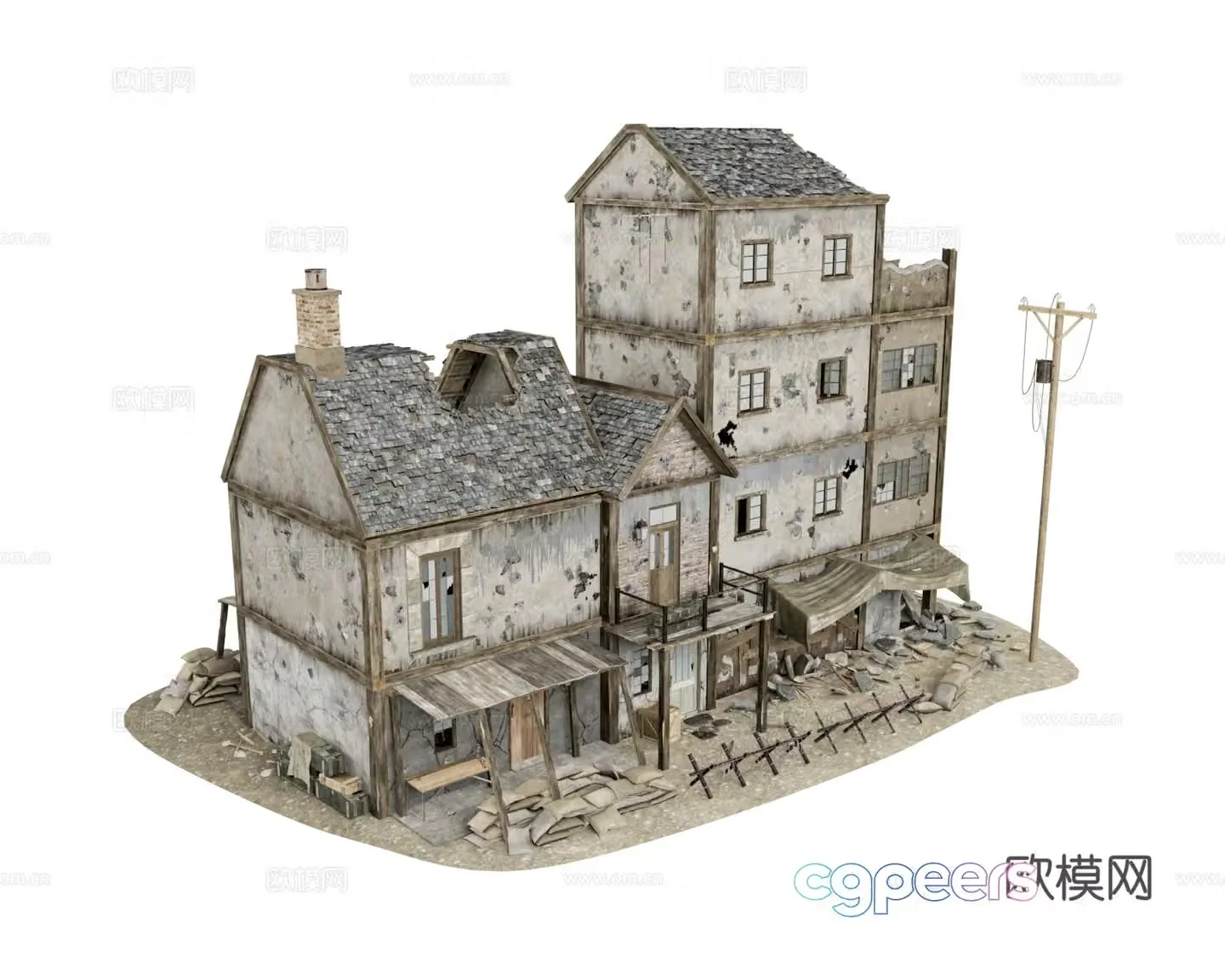 Residential Building Broken Residential Building 3D Model