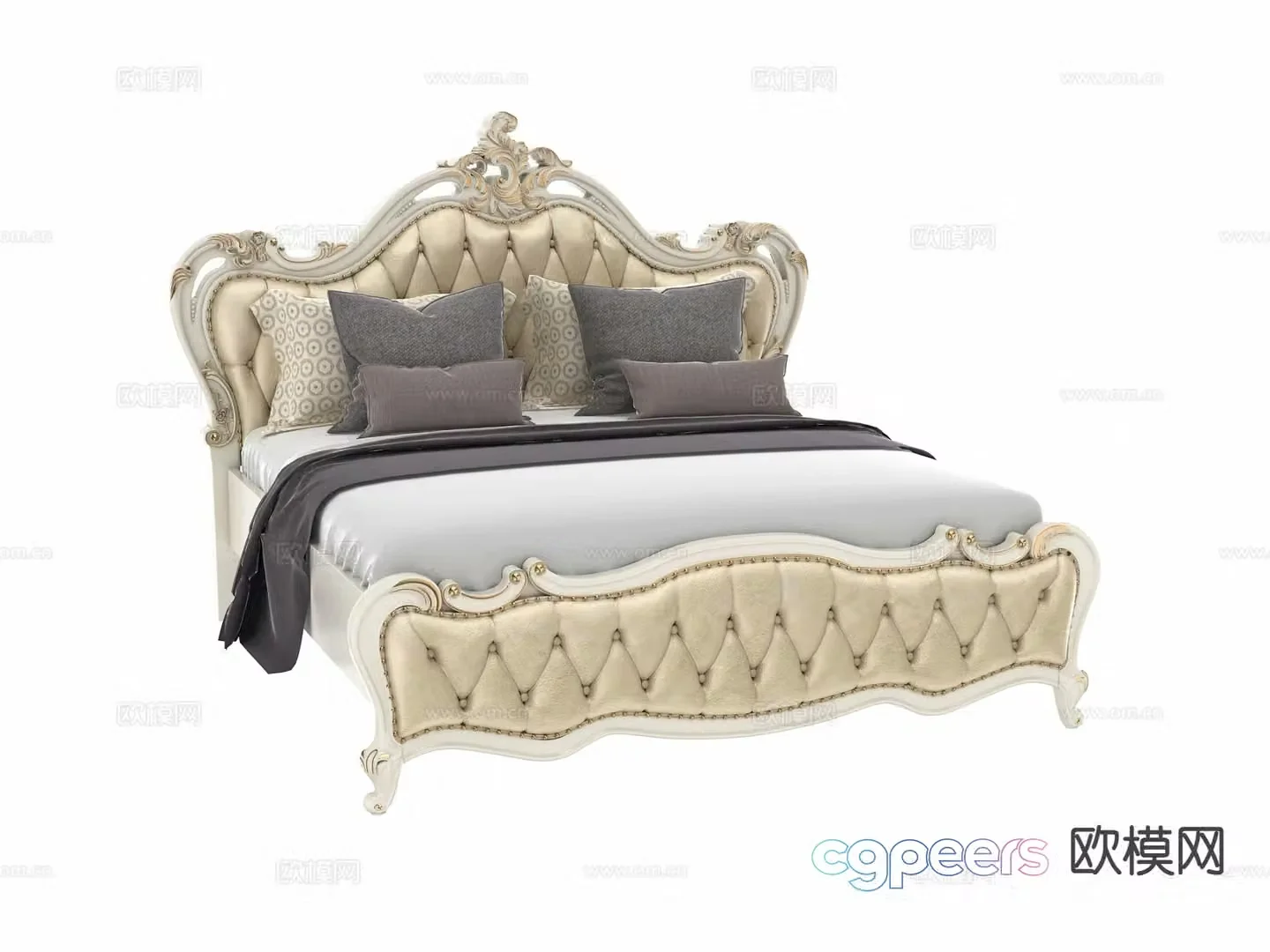 European double bed 3d model