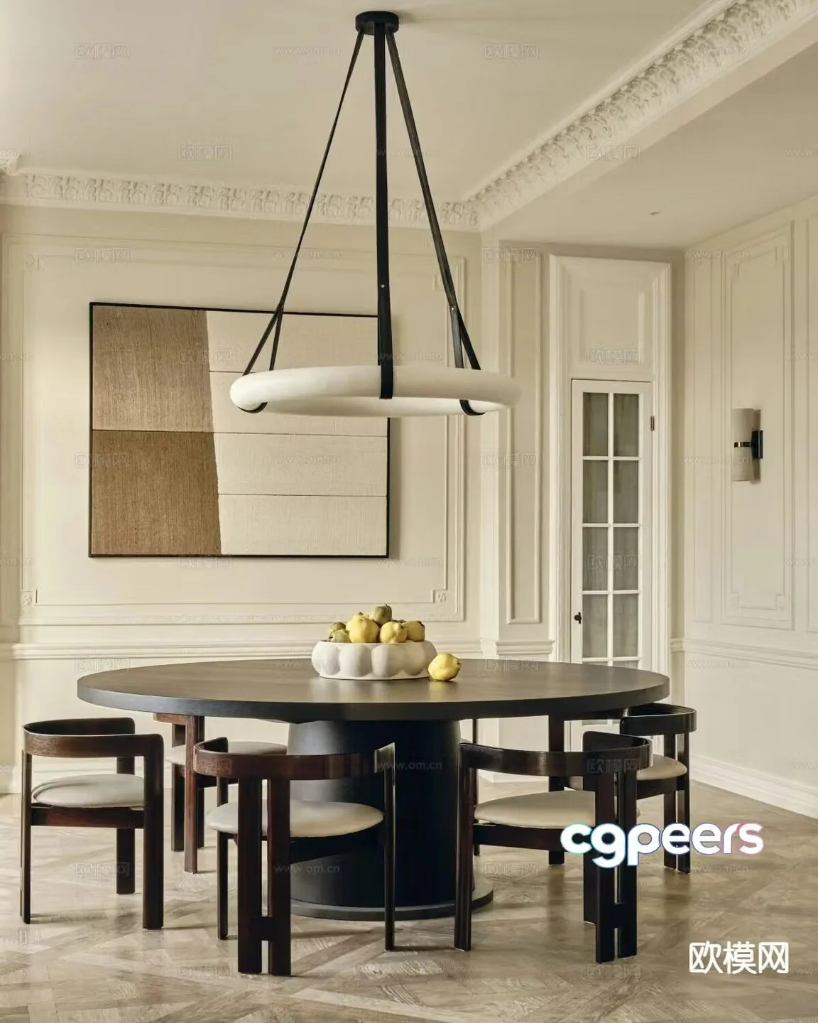 French dining table and chairs 3d model