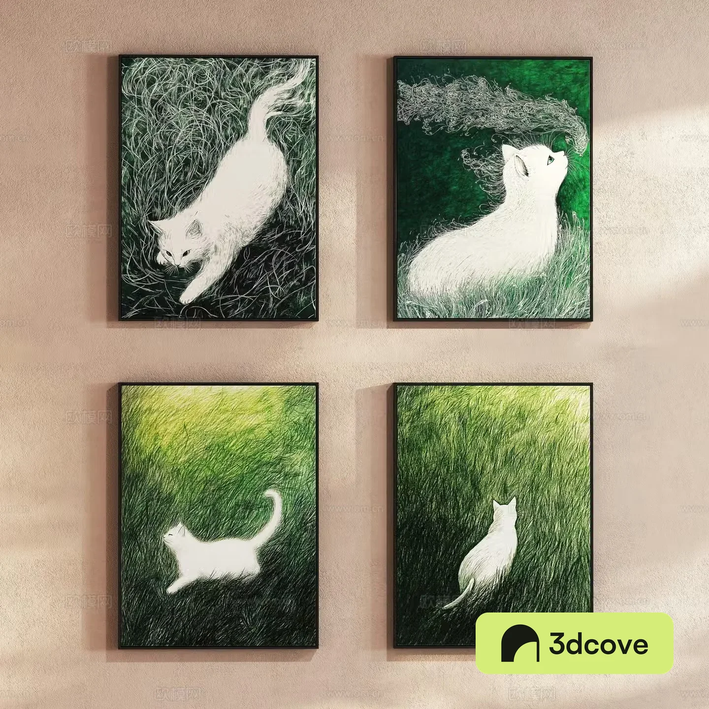 Nordic Cartoon Cat Art Hanging Decorative Painting