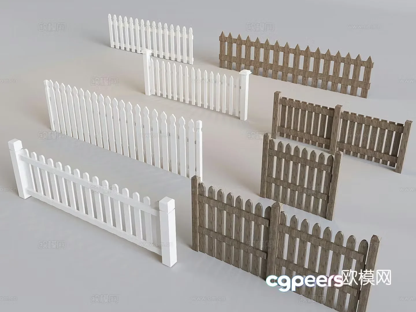 Cream solid wood railing fence fence partition guardrail garden fence 3d model