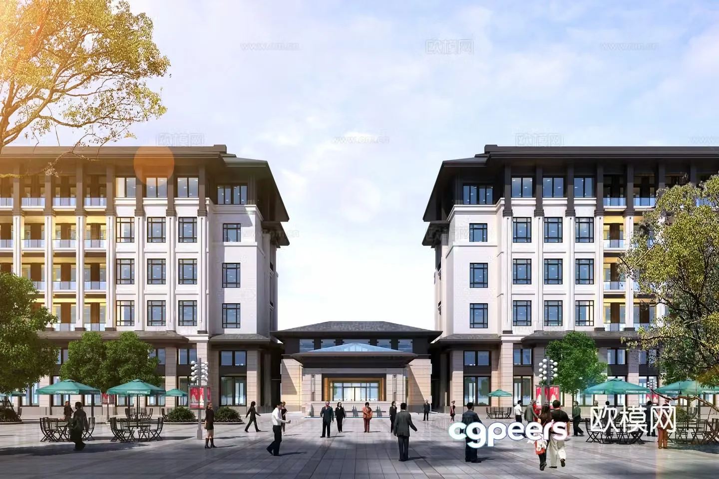 Multi-storey slope roof residential apartment commercial commercial residential building gate club entrance lobby 3d model
