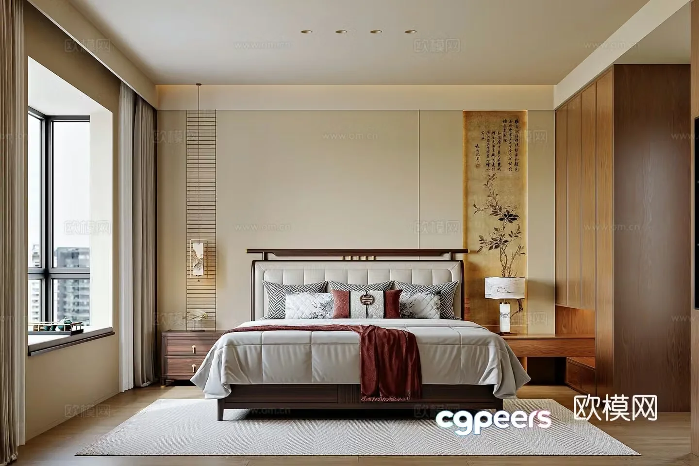 New Chinese style home bedroom 3D model