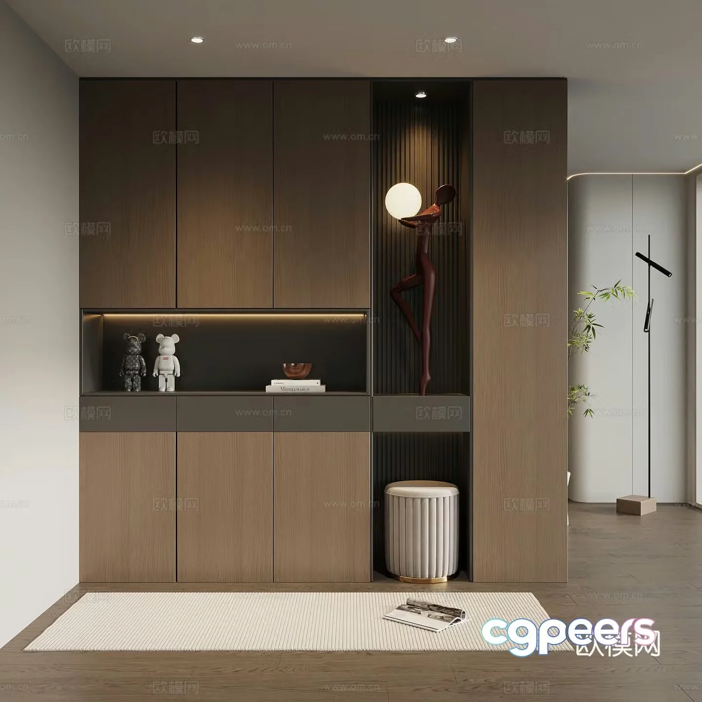 Italian minimalist porch cabinet door-entry shoe cabinet porch background 3D model