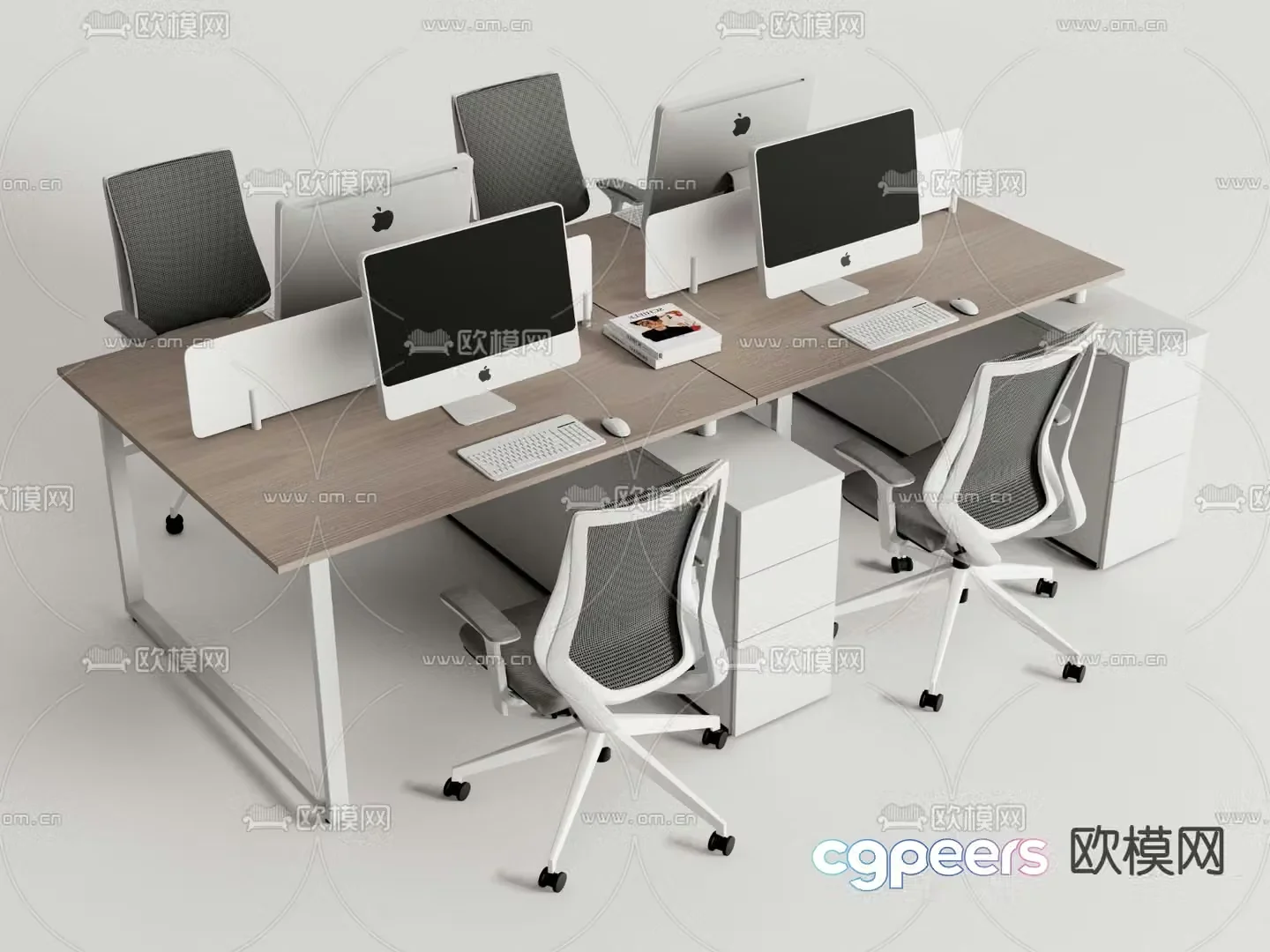 Office desk and chair work station screen card position 3d model