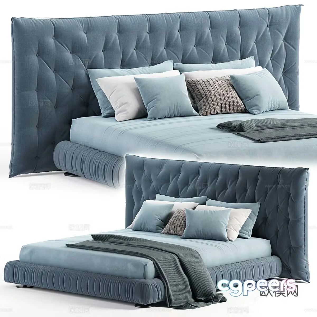 Modern Italian fabric double bed 3D model