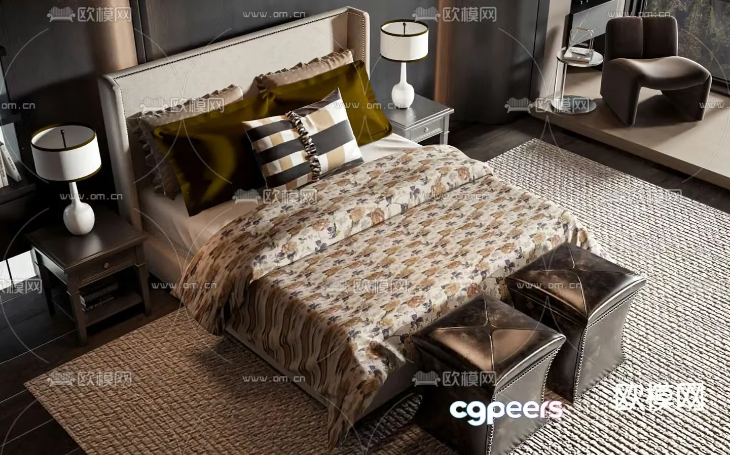 American style double bed commercial bed 3d model