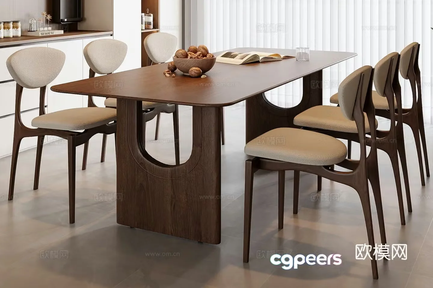 Medieval style dining table and chairs 3d model